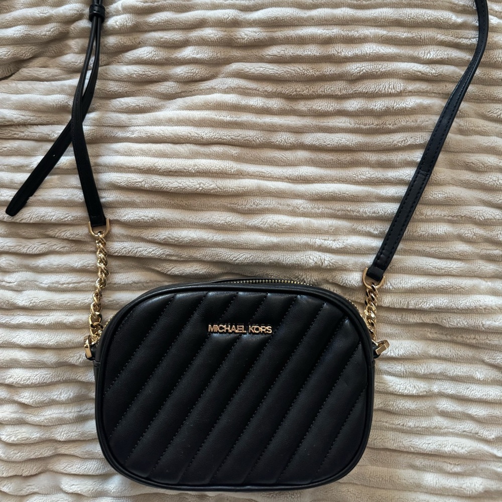 Michael Kors Black Quilted Crossbody with Gold Accents